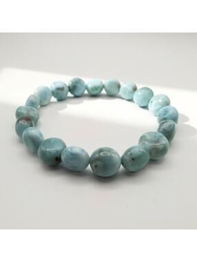 Natural 8mm Larimar Polished Coin Bead Stretch Bracelet